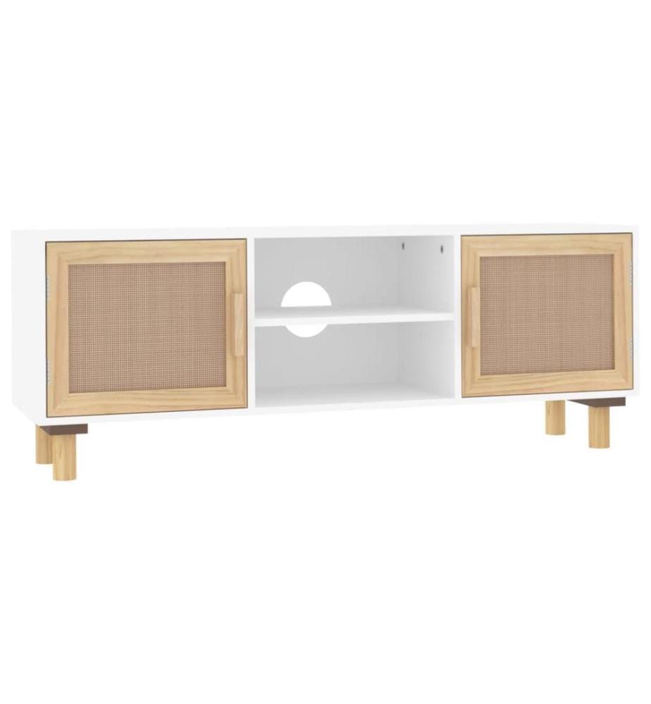 TV-Schrank Weiss 105x30x40 cm Massivholz Kiefer Natur-Rattan