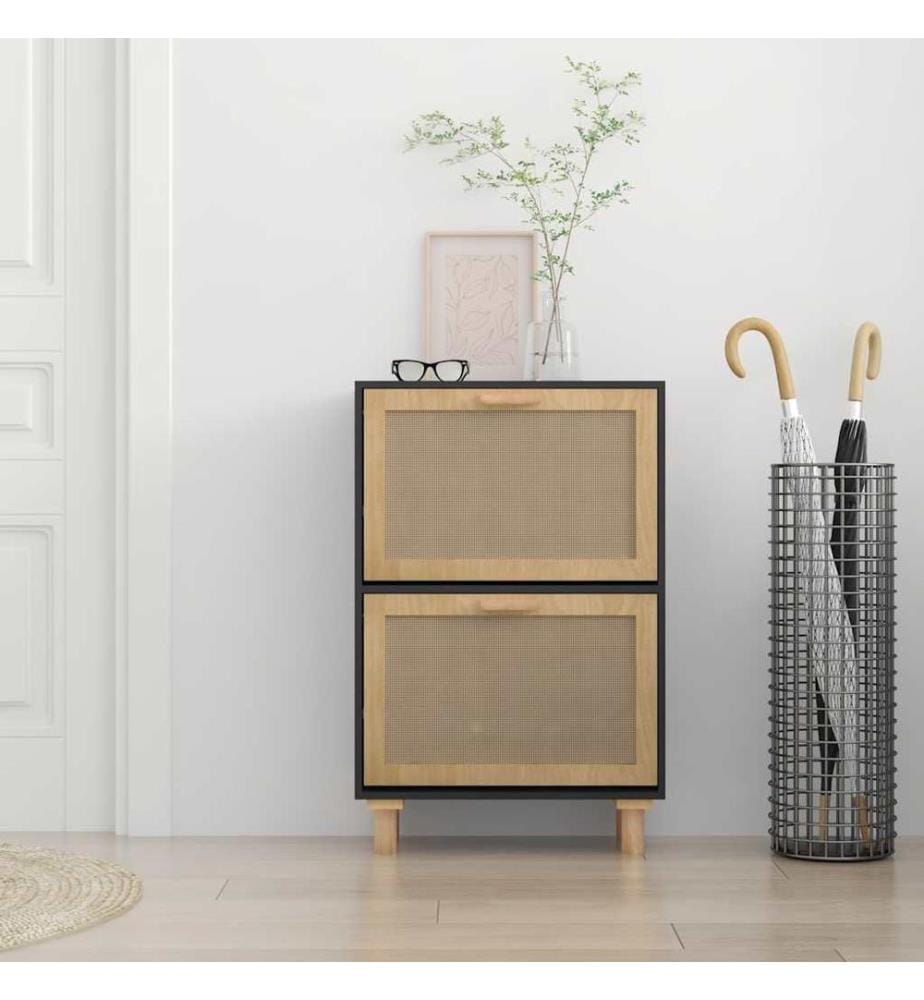 Schuhschrank Schwarz 52x25x80 cm Holzwerkstoff & Rattan Natur