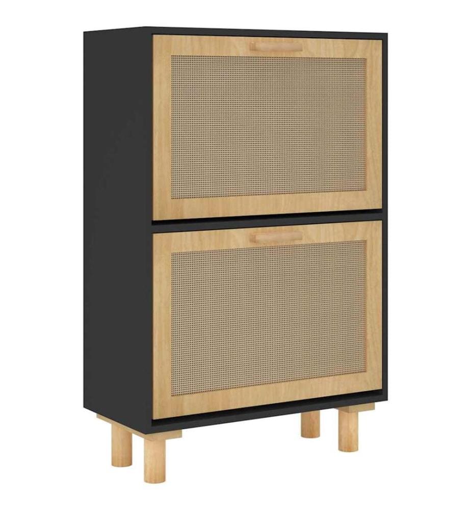 Schuhschrank Schwarz 52x25x80 cm Holzwerkstoff & Rattan Natur