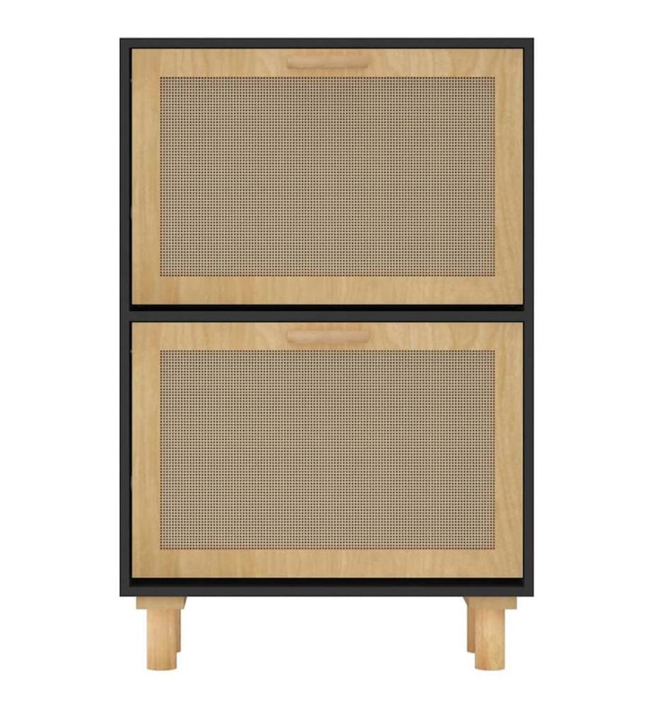 Schuhschrank Schwarz 52x25x80 cm Holzwerkstoff & Rattan Natur