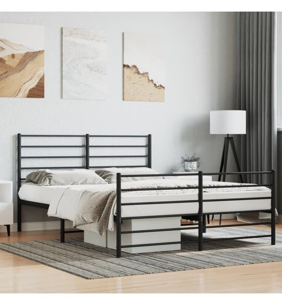 Cadre de lit métal sans matelas avec pied de lit noir 140x200cm