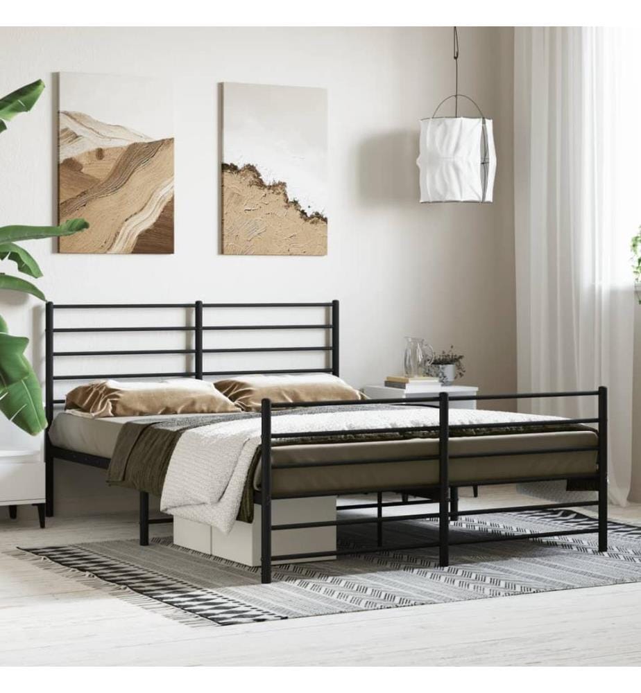 Cadre de lit métal sans matelas avec pied de lit noir 140x200cm