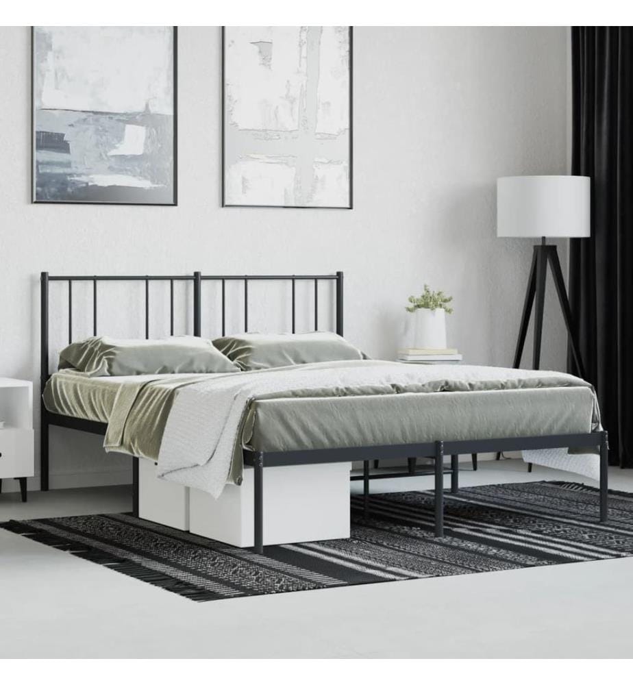 Cadre de lit métal sans matelas et tête de lit noir 160x200 cm