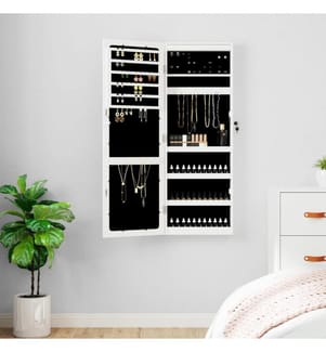 Spiegel-Schmuckschrank mit LED-Beleuchtung Wandmontage Weiss