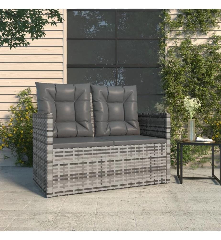 Gartenbank mit Kissen Grau 105 cm Poly Rattan