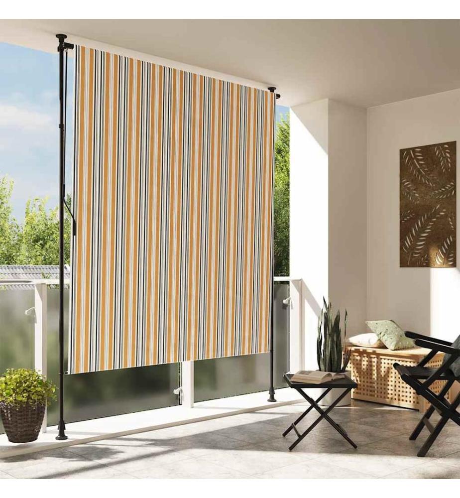 Aussenrollo Gelb und Weiss 150x270 cm Stoff und Stahl