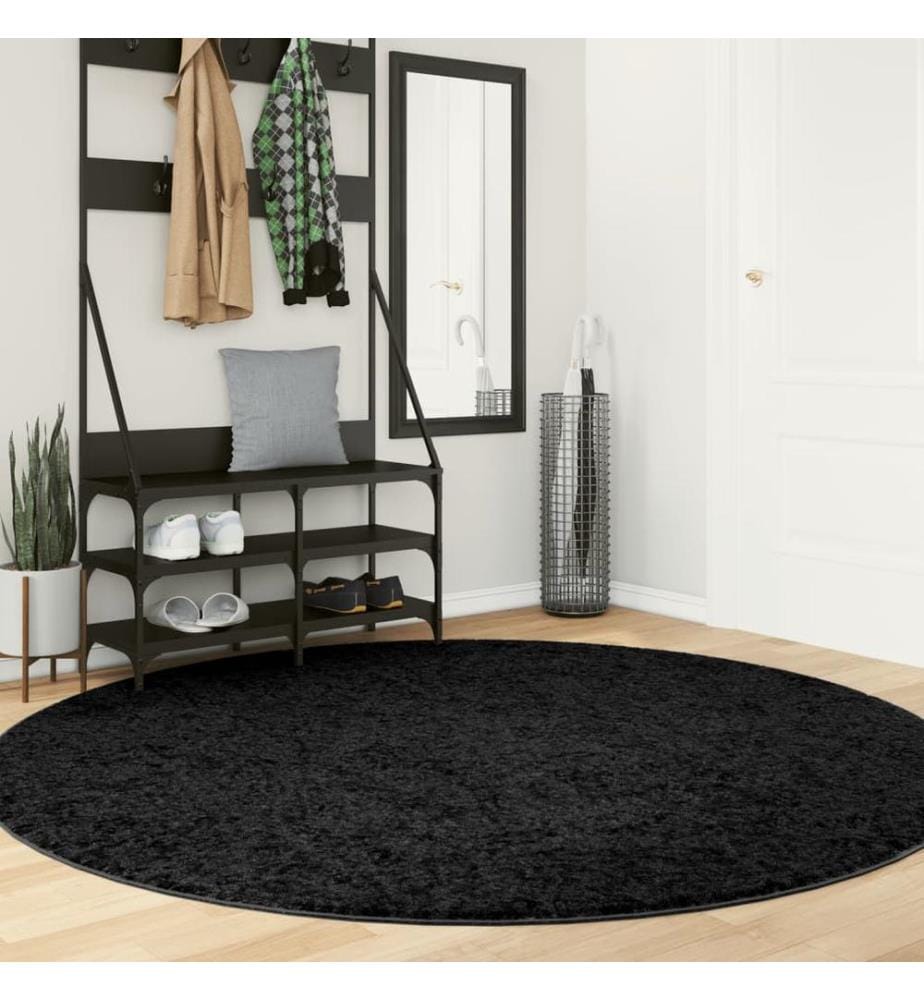 Teppich OVIEDO Kurzflor Schwarz Ø 200 cm