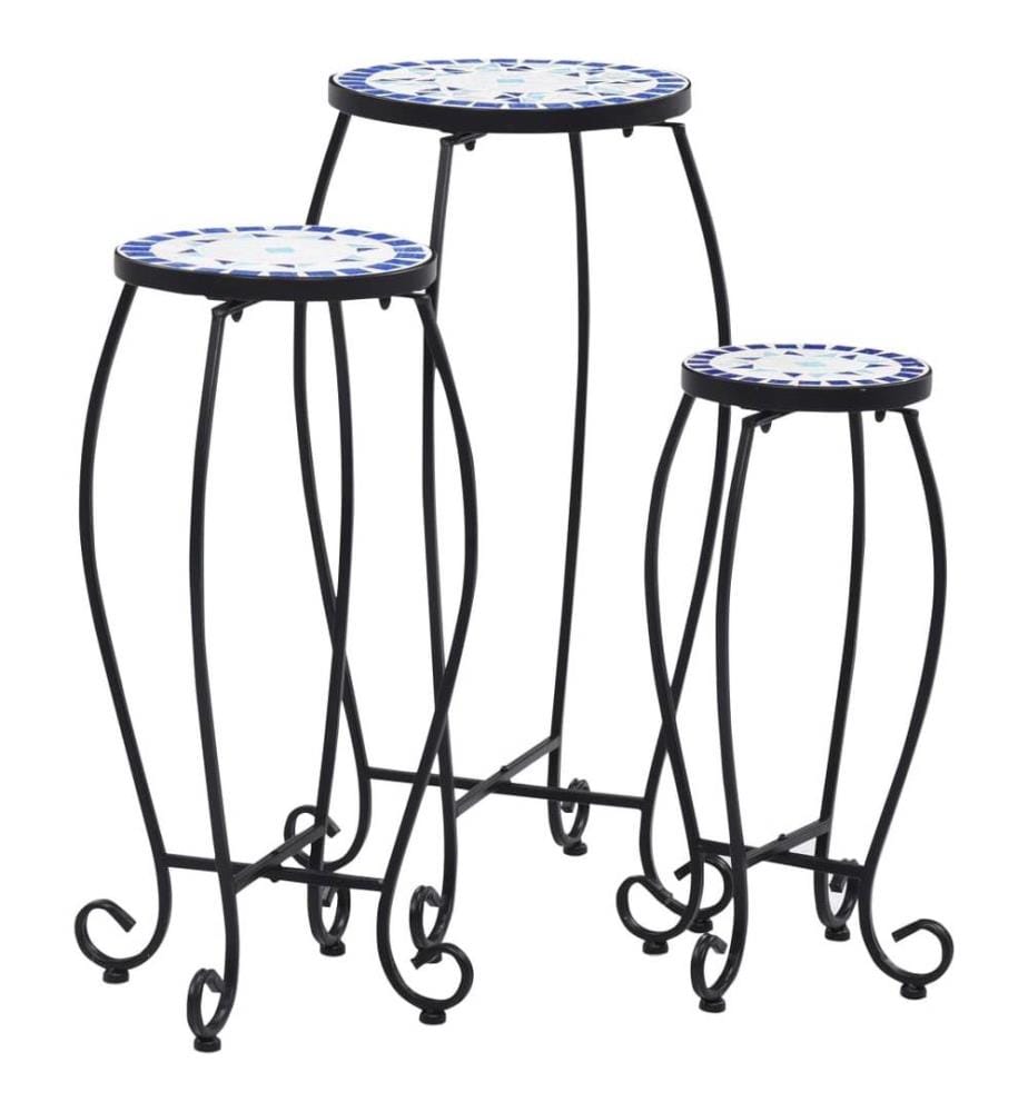 Tables mosaïque 3 pcs Bleu et blanc Céramique
