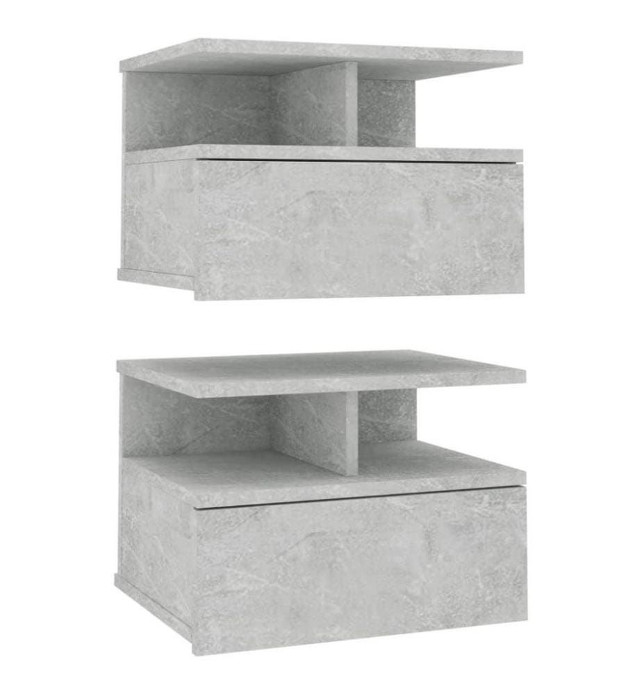 Tables de chevet flottantes 2 pcs Gris béton 40x31x27 cm Aggloméré