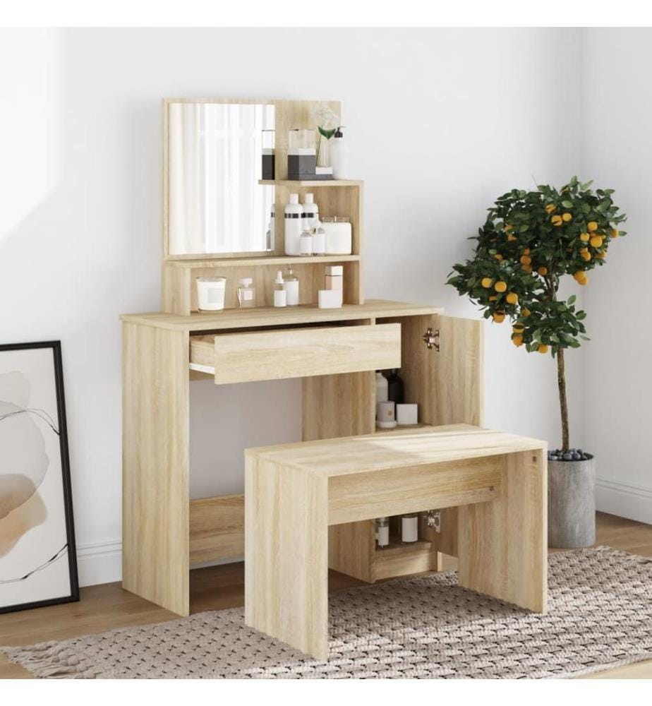 Schminktisch mit Spiegel Sonoma-Eiche 86,5x35x136 cm