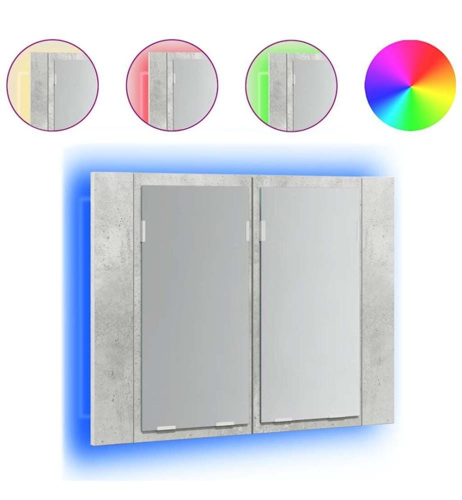 LED-Bad-Spiegelschrank Betongrau 60x12x45 cm Acryl