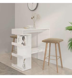 Table de bar étagère de rangement Blanc brillant 100x50x101,5cm