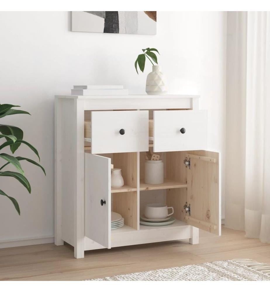Sideboard Weiss 70x35x80 cm Massivholz Kiefer