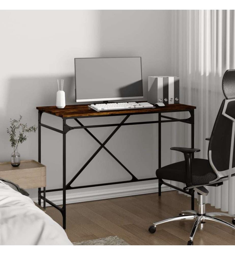 Schreibtisch Räuchereiche 100x50x75 cm Holzwerkstoff und Eisen