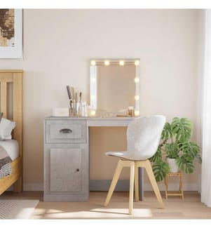 Schminktisch mit LED-Leuchten Betongrau 90x42x132,5 cm