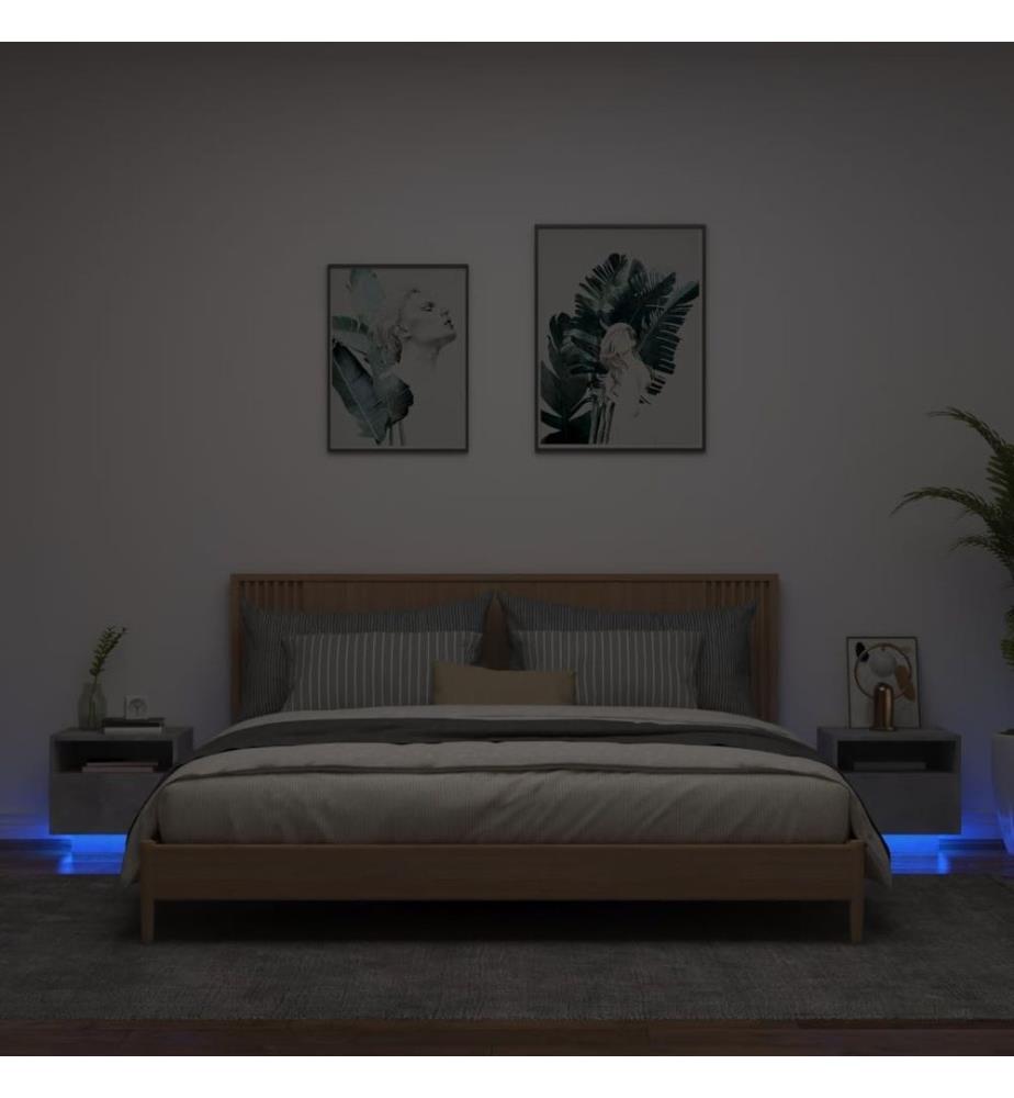 Armoires de chevet avec lumières LED 2 pcs gris béton