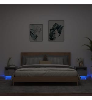 Armoires de chevet avec lumières LED 2 pcs gris béton