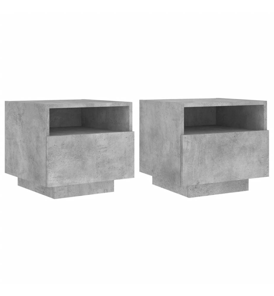 Armoires de chevet avec lumières LED 2 pcs gris béton
