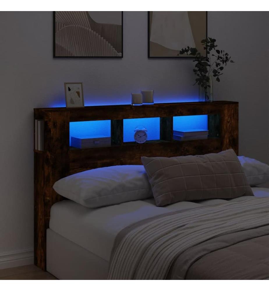 LED-Kopfteil Räuchereiche 160x18,5x103,5 cm Holzwerkstoff