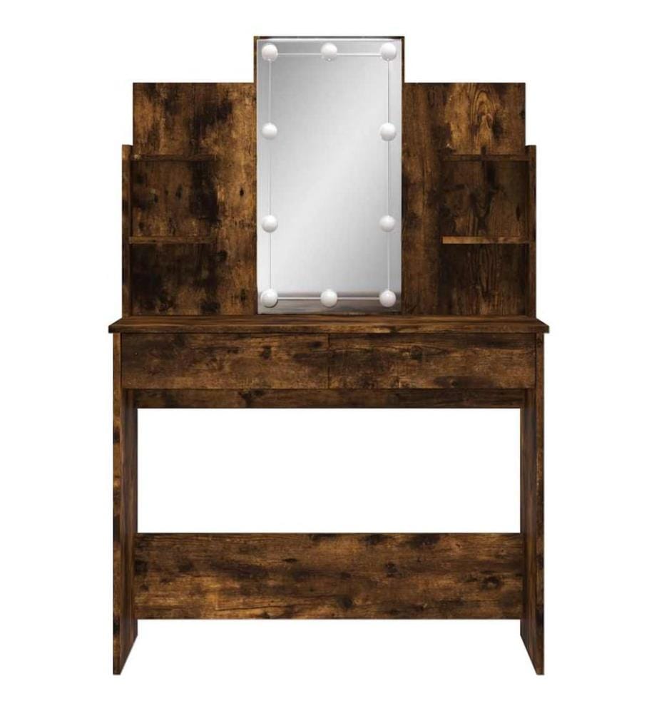 Schminktisch mit LED-Leuchten Räuchereiche 96x40x142 cm