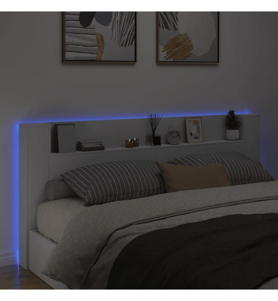 Armoire tête de lit avec LED blanc 220x16,5x103,5 cm