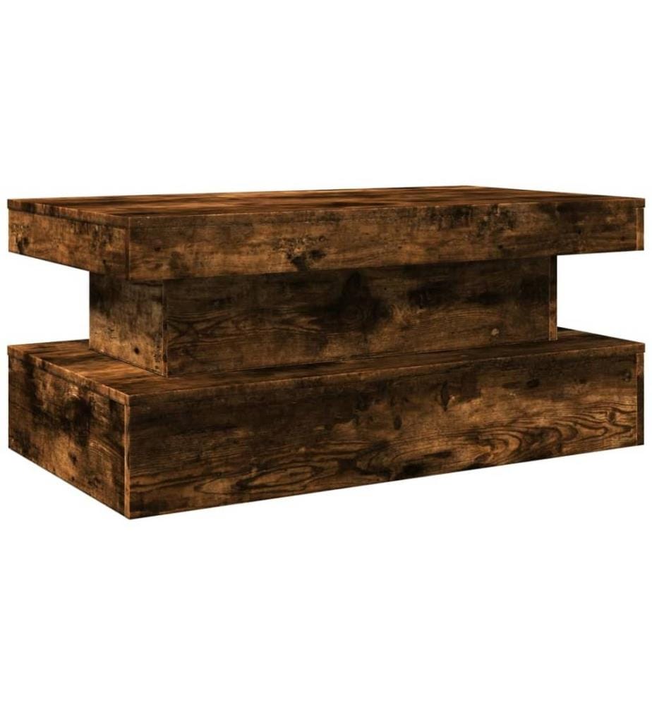 Table basse avec lumières LED chêne fumé 90x50x40 cm
