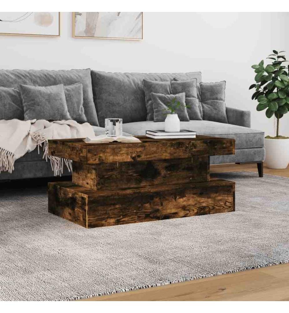Table basse avec lumières LED chêne fumé 90x50x40 cm