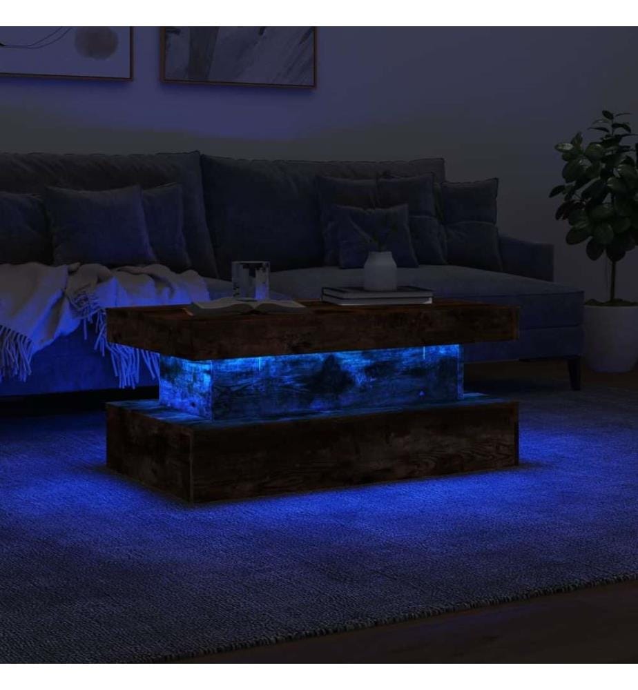 Table basse avec lumières LED chêne fumé 90x50x40 cm