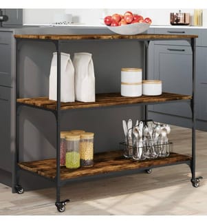 Chariot de cuisine chêne fumé 102x50x95 cm bois d'ingénierie