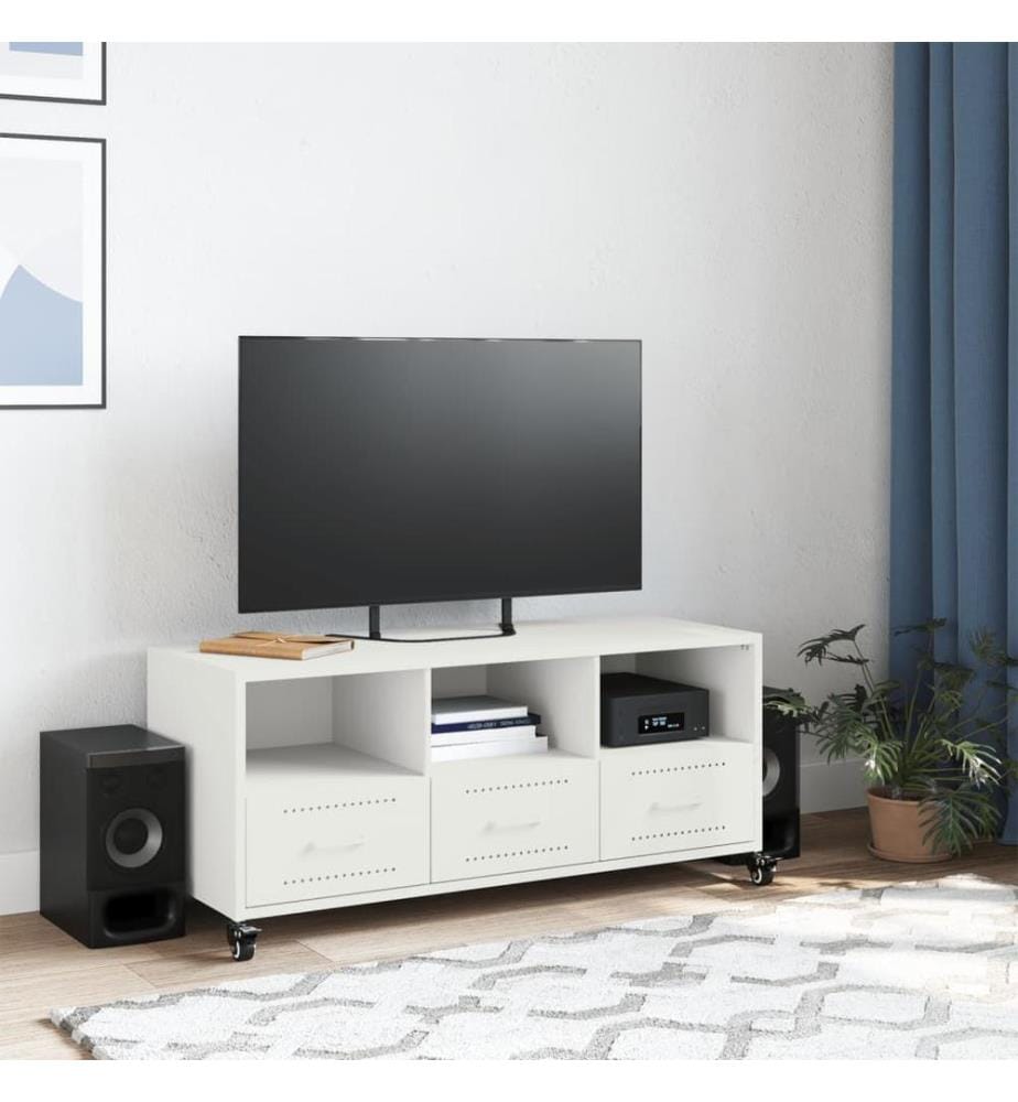 Meuble TV blanc 100,5x39x43,5 cm acier