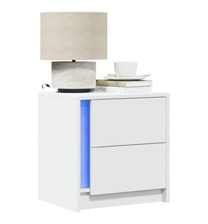 Armoires de chevet et lumières LED 2pcs blanc bois d'ingénierie