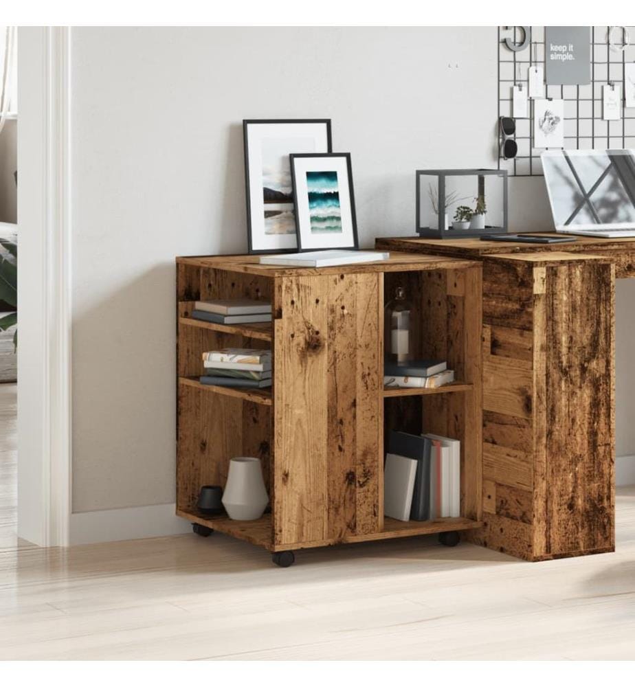 Armoire à roulettes vieux bois 60x53x72 cm bois d'ingénierie