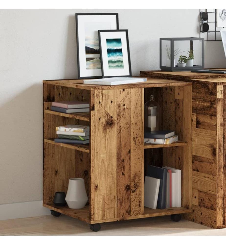 Armoire à roulettes vieux bois 60x53x72 cm bois d'ingénierie