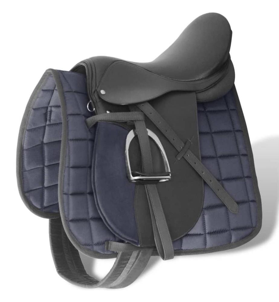 Set de selle équitation 16" en cuir véritable 14 cm 5 en 1 noir