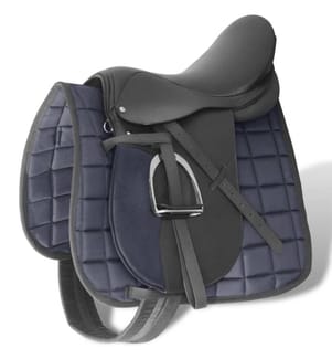 Pferdereiten Sattelset 16" echtes Leder schwarz 14 cm 5-in-1