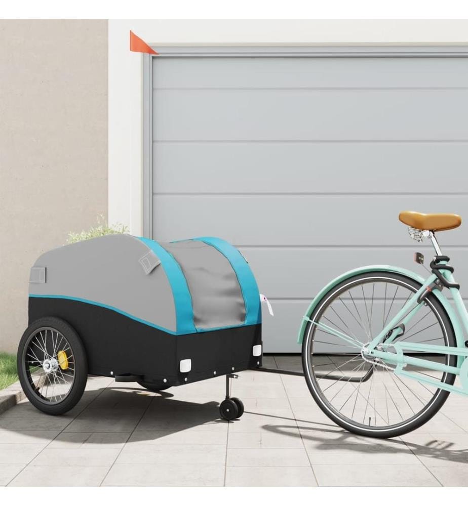 Fahrradanhänger Schwarz und Blau 45 kg Eisen