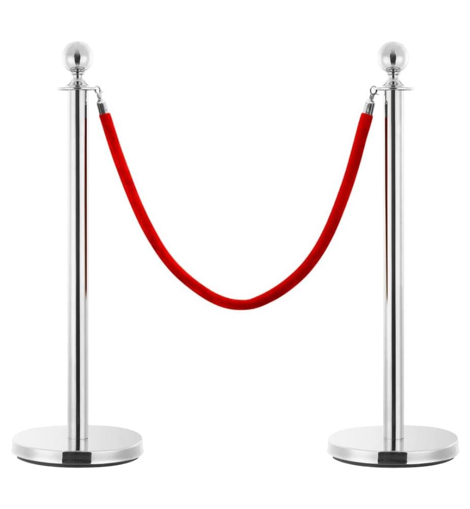 Jeu de barrières de file d'attente VIP 3 pcs Inox Argenté