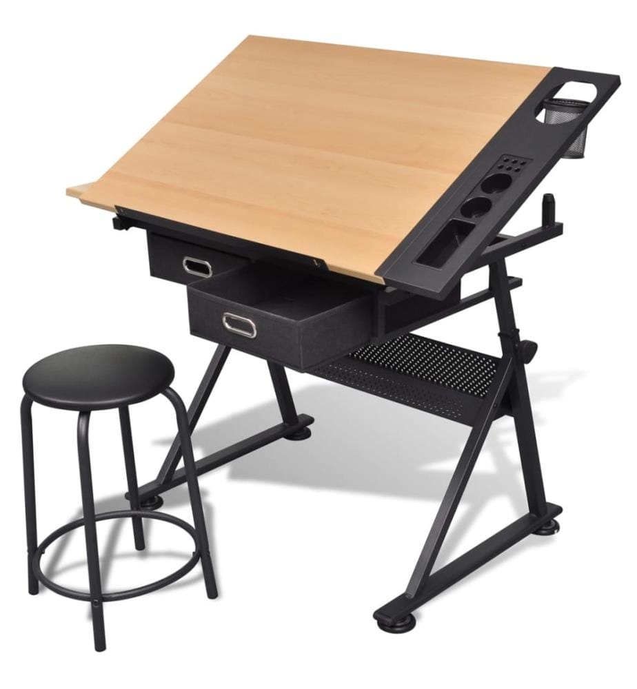 Table à dessin inclinable 2 tiroirs et tabouret