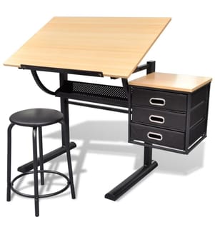 Table à dessin inclinable à 3 tiroirs avec tabouret