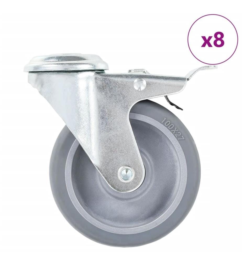 8 pcs Roulettes pivotantes à trou de boulon 100 mm