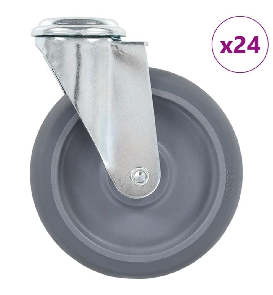 24 pcs Roulettes pivotantes à trou de boulon 125 mm
