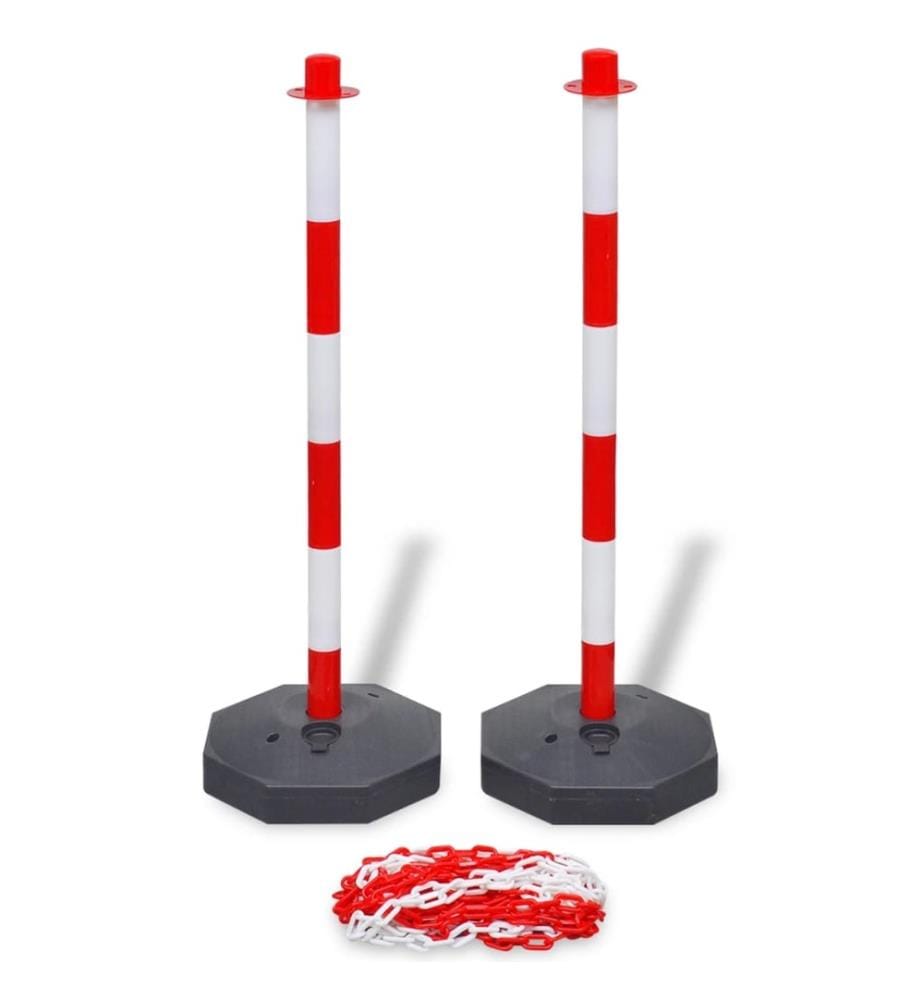 Set von 4 Absperrpfosten und 2 Kunststoff-Ketten von je 10 m