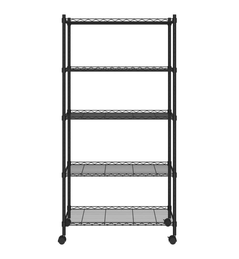 Étagère de rangement 5 niveaux roues 75x35x155 cm Noir 250 kg