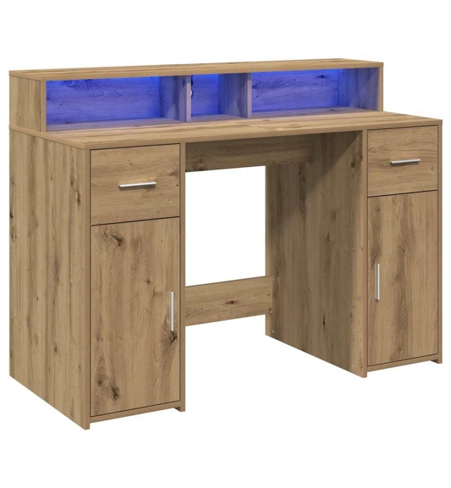 Bureau avec lumières LED chêne artisanal bois d'ingénierie