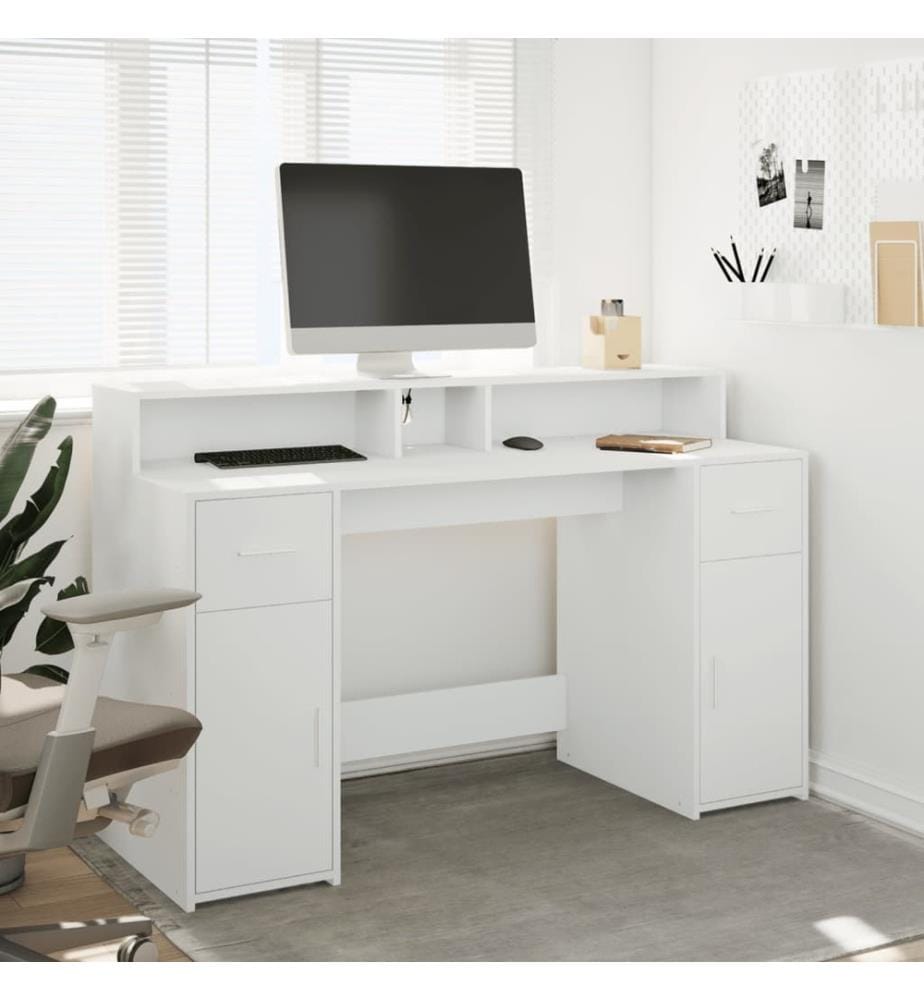 Bureau avec lumières LED blanc 140x55x91 cm bois d'ingénierie