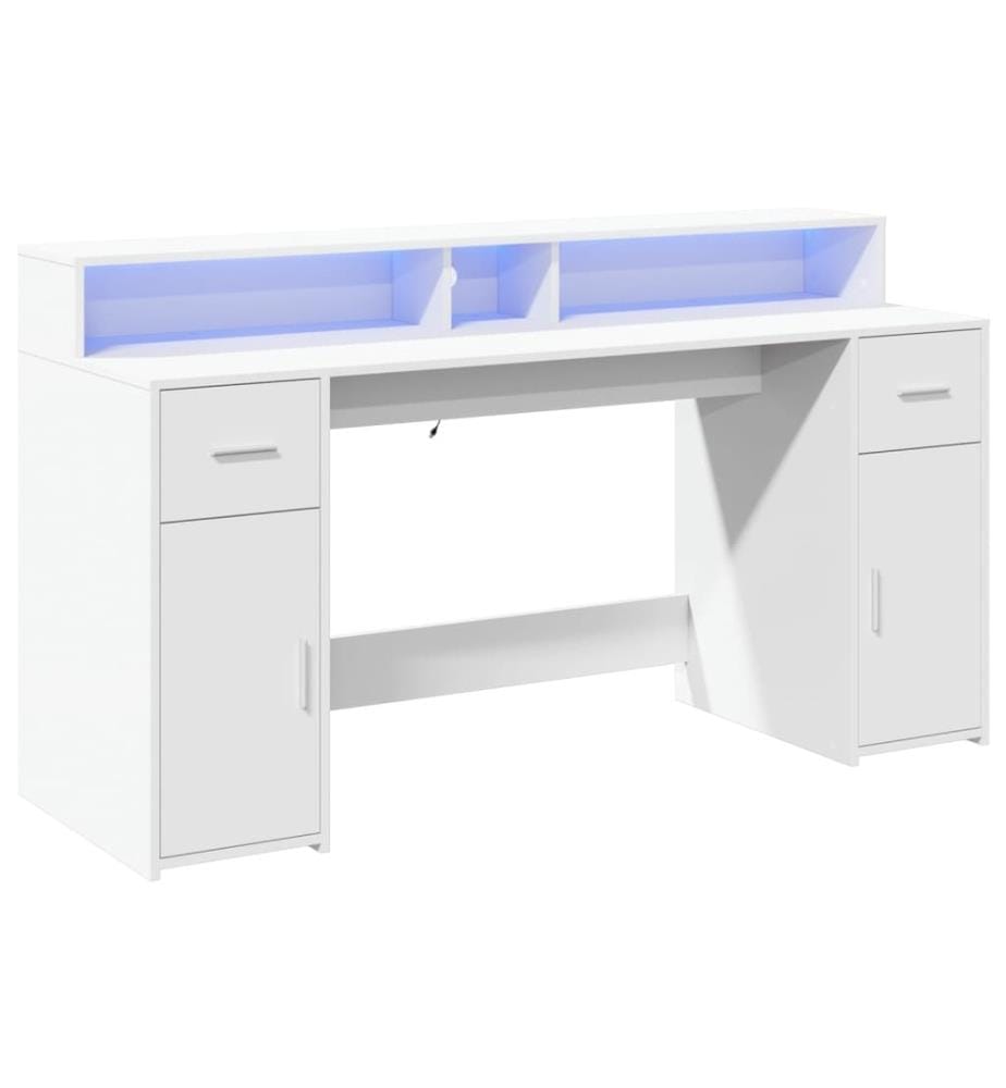 Bureau avec lumières LED blanc 160x55x91 cm bois d'ingénierie