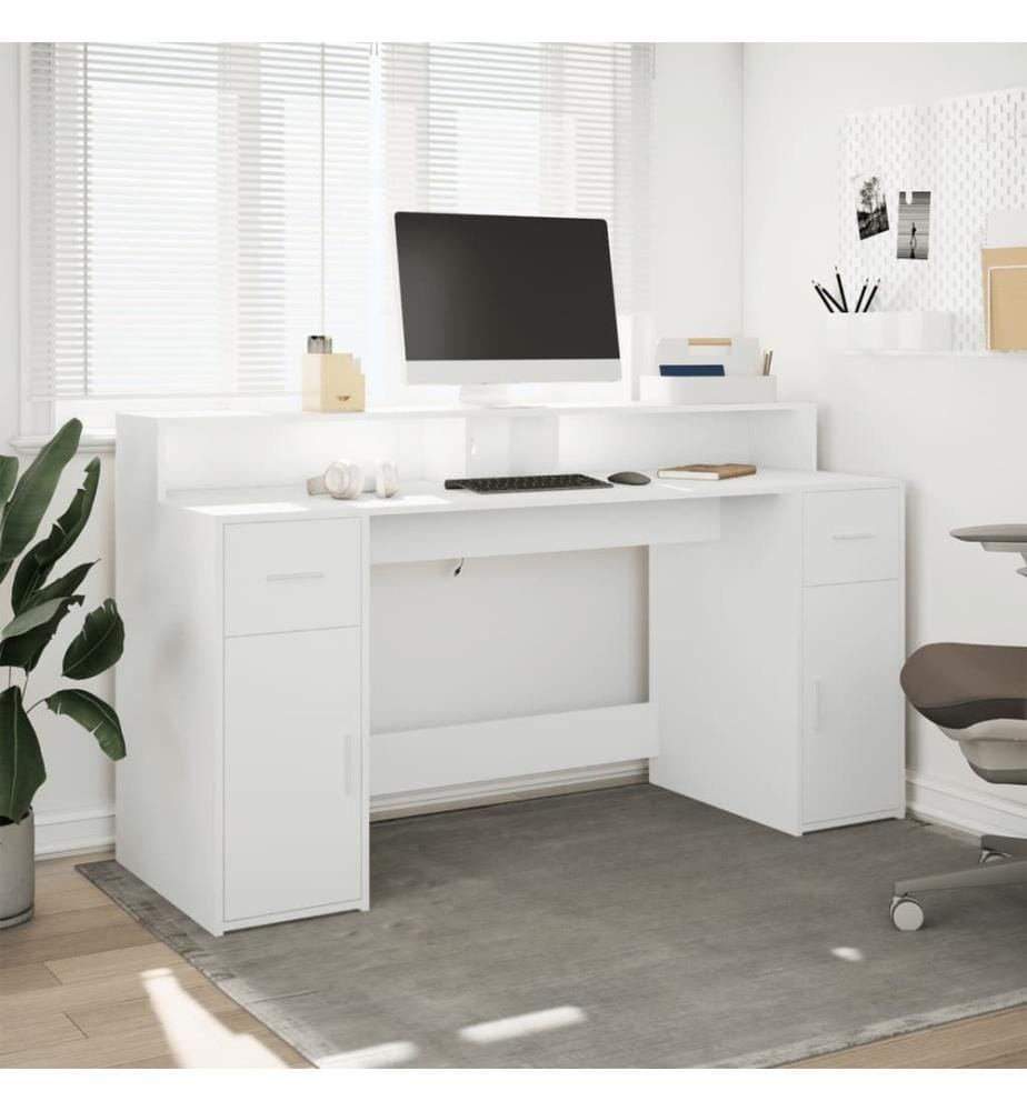 Bureau avec lumières LED blanc 160x55x91 cm bois d'ingénierie