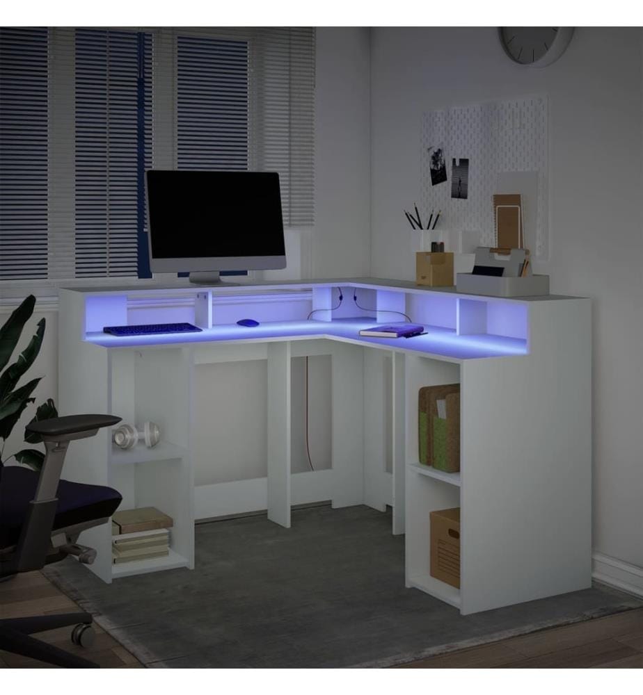 LED-Schreibtisch Weiss 130x130x91 cm Holzwerkstoff