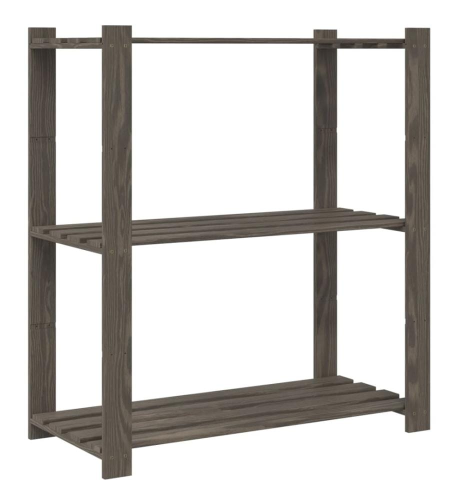 Lagerregal mit 3 Böden Grau 80x38x90 cm Massivholz Kiefer