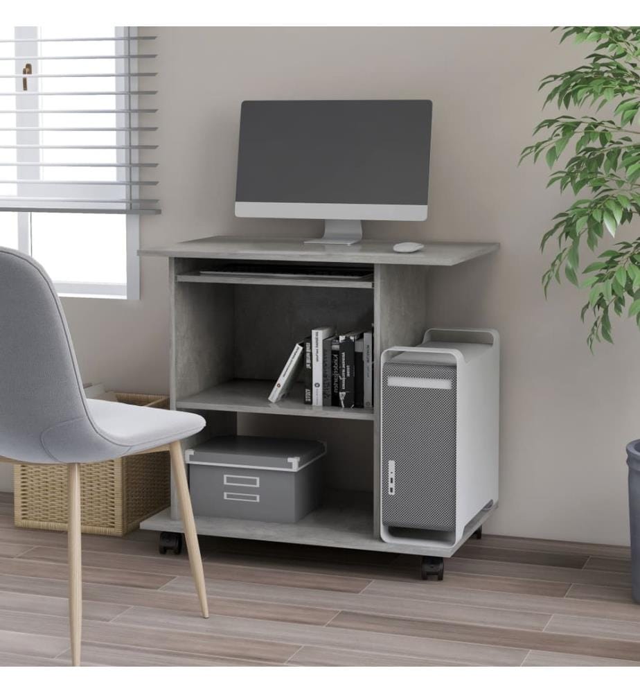 Bureau d'ordinateur Gris béton 80x50x75 cm Bois d'ingénierie
